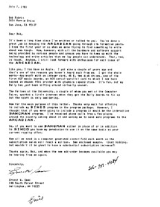 Letter (Ernie Sams)(July 7, 1981)